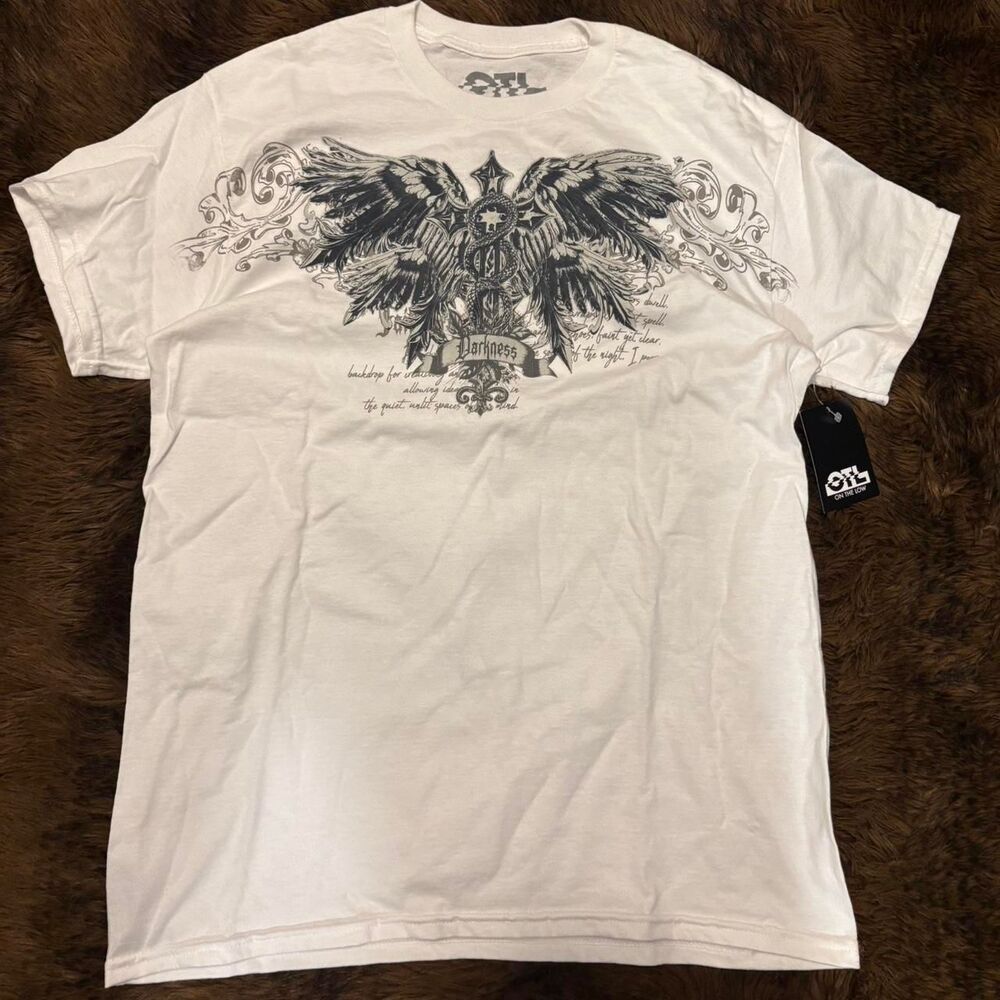 NWT Y2K Men’s Medium OTL (On The Low) white graphic t-shirt winged crest graphic